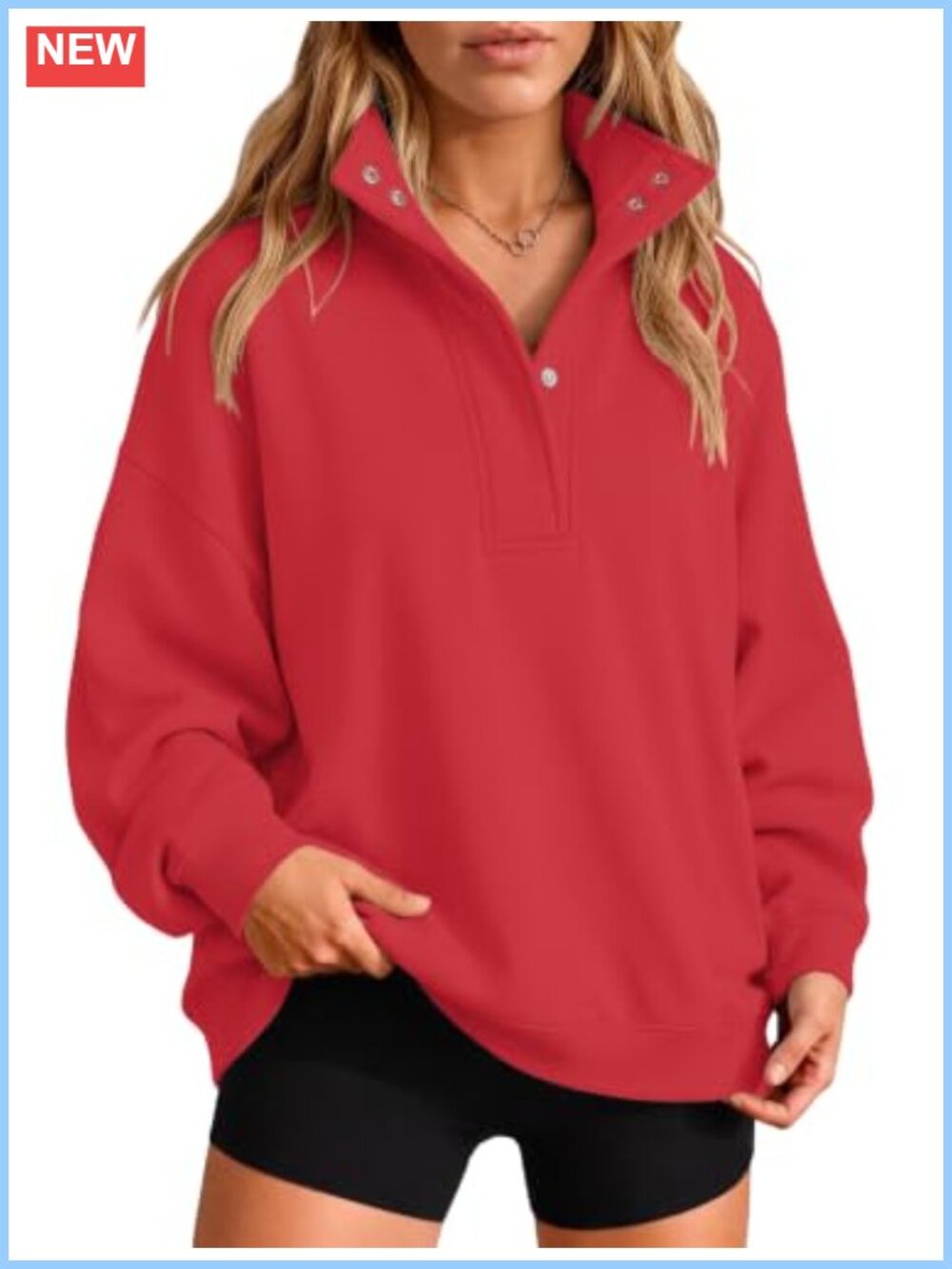 Women's Henley Mock Neck Sweatshirt Cotton Blend Pullover Loose Fit